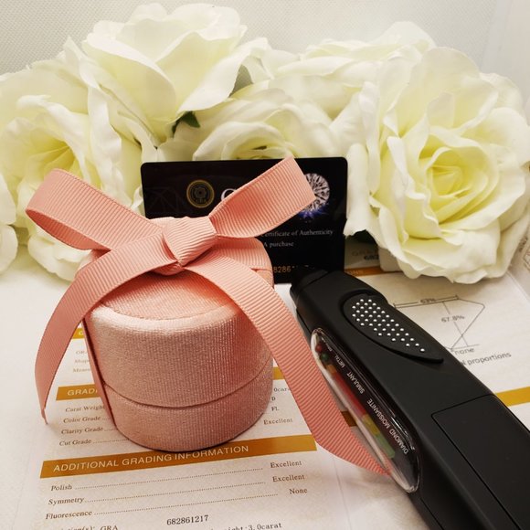 14K White Gold Trilogy 3 Carats Emerald & Tapered Moissanite Engagement Ring - Picture 13 of 13